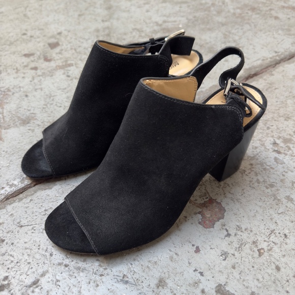 MICHAEL Michael Kors Black Suede Open Toe Sling Back Block Heels Size 9 - Picture 6 of 7